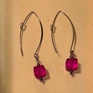 Pink and Silver Minimalist Drop Earrings